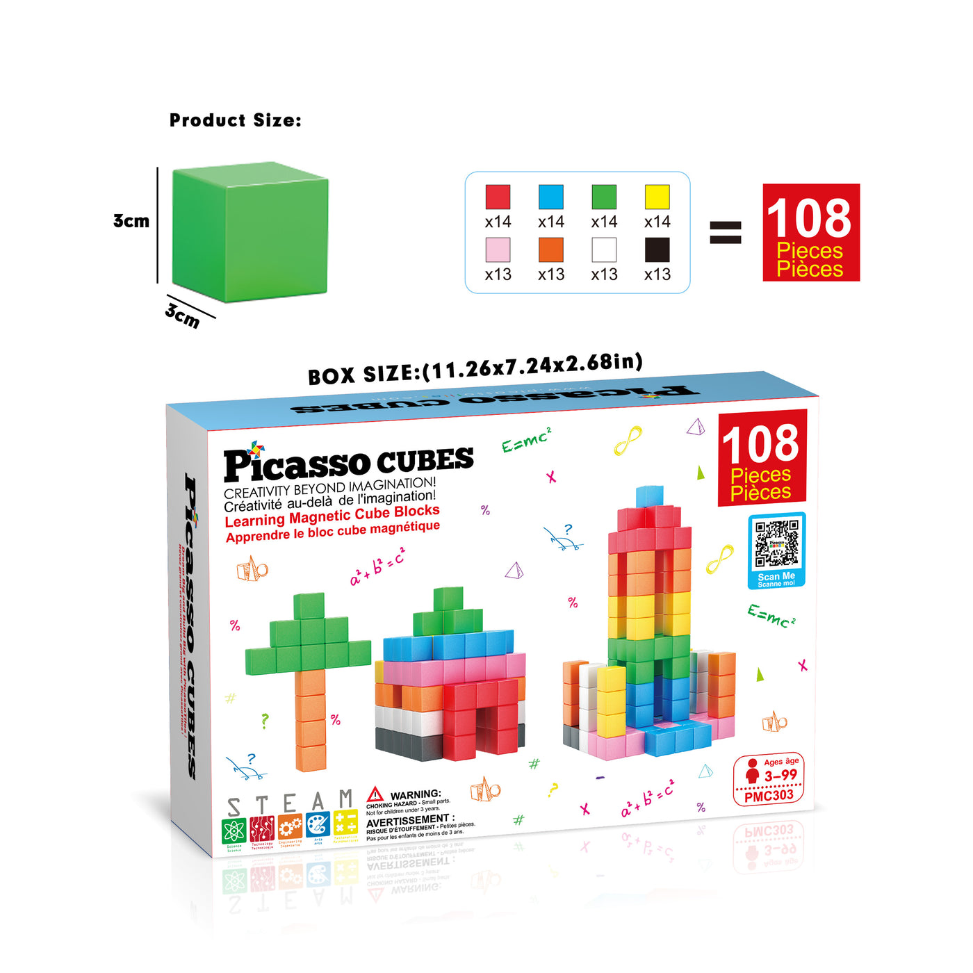 PicassoTiles Magnet Cube Building Blocks 108 Pieces