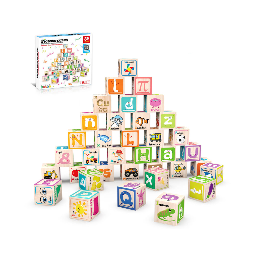 PicassoTiles 36 Piece Magnetic Cubes Alphabet & Numbers PMC36