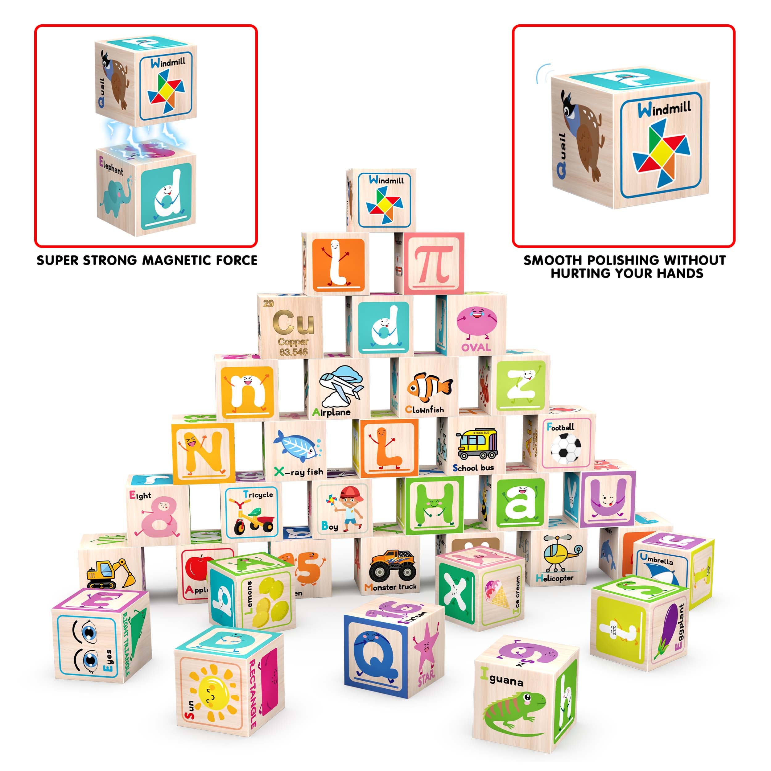 PicassoTiles 36 Piece Magnetic Cubes Alphabet & Numbers