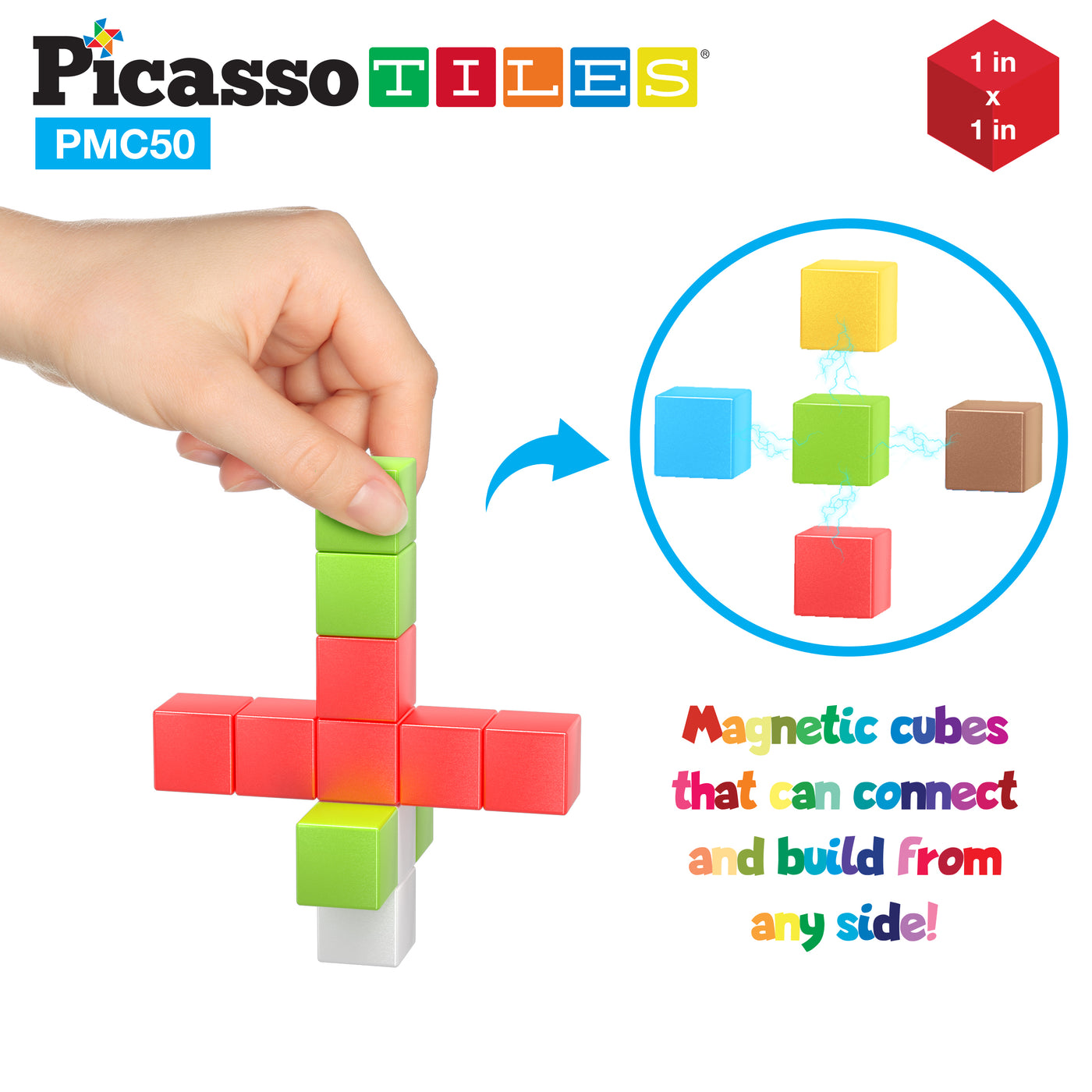 PicassoTiles 50PC Pixel Magnetic Puzzle Cube Set