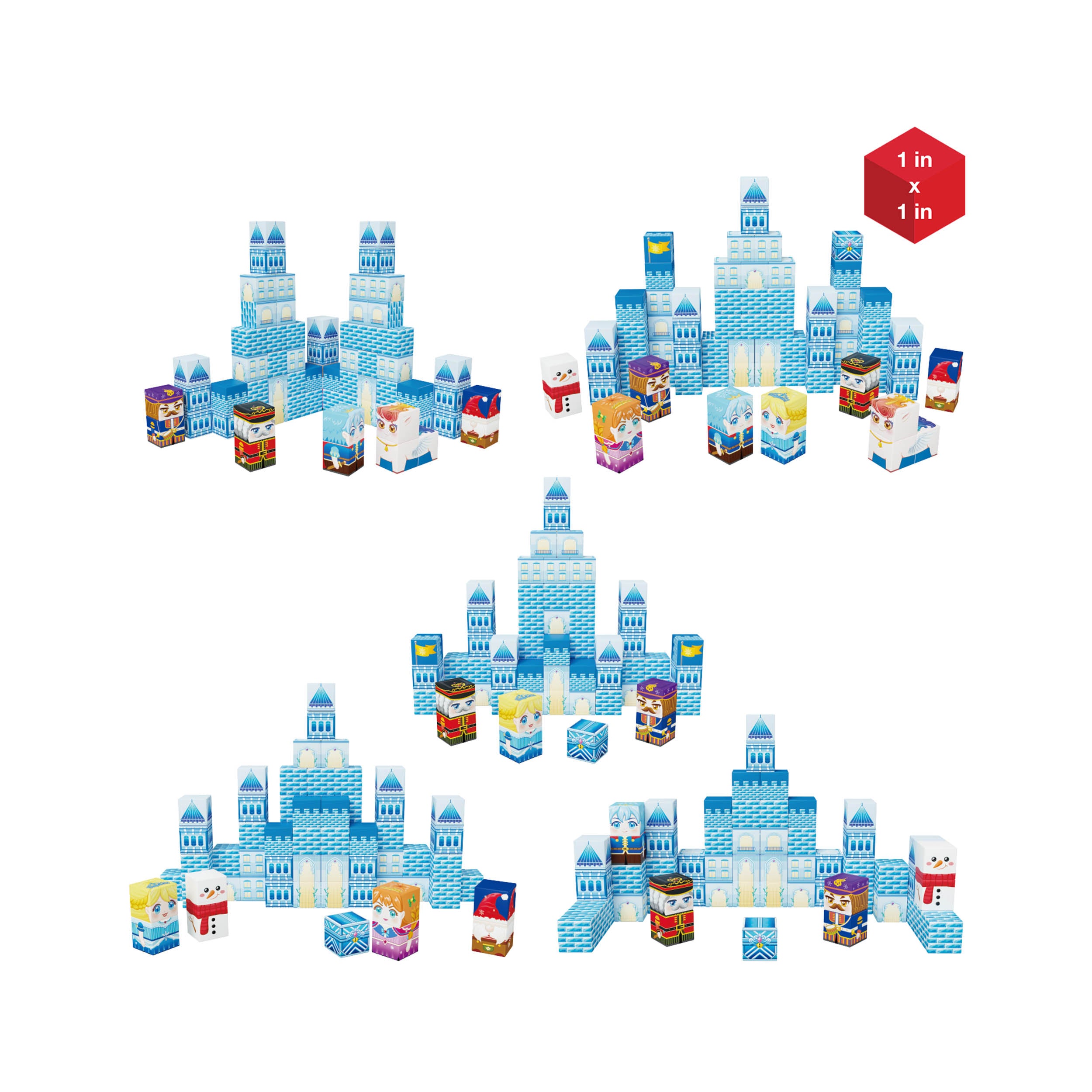 PicassoTiles Winter Ice Castle Magnetic Building Block Cubes with Characters