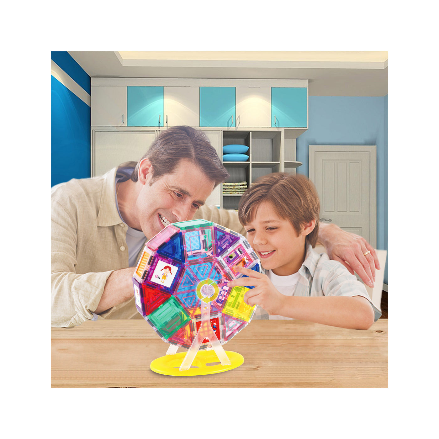 PicassoTiles Magnet Tile Building Blocks Ferris Wheel Rotating Playset