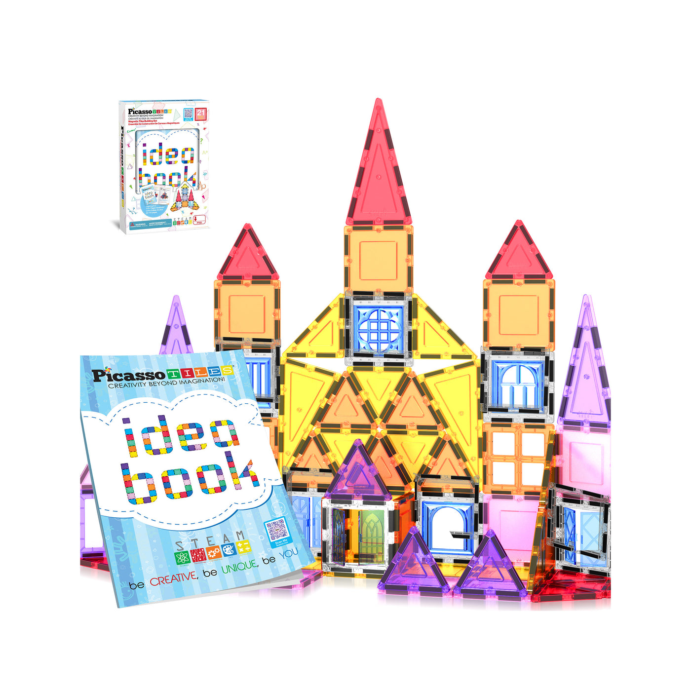 PicassoTiles Magnetic Tile Building Set with Windows and Doors - 21 Pieces