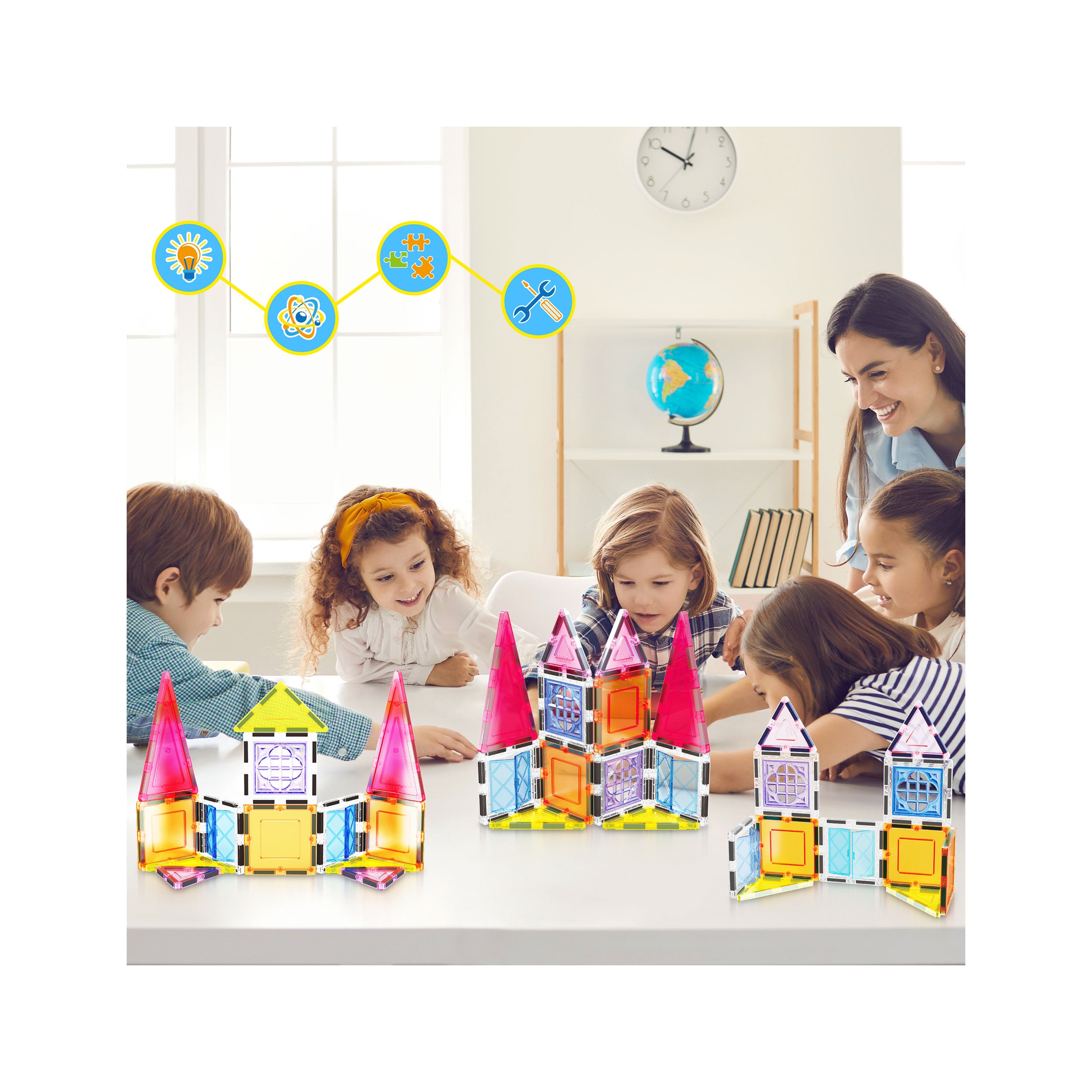 PicassoTiles Magnetic Tile Building Set with Windows and Doors - 21 Pieces