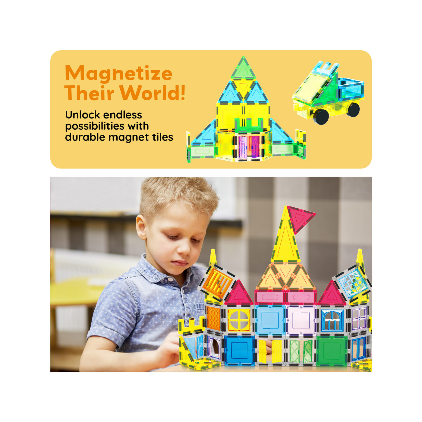 PicassoTiles 61-Piece Magnetic Building Blocks Set  STEM Toy with Storage Bag