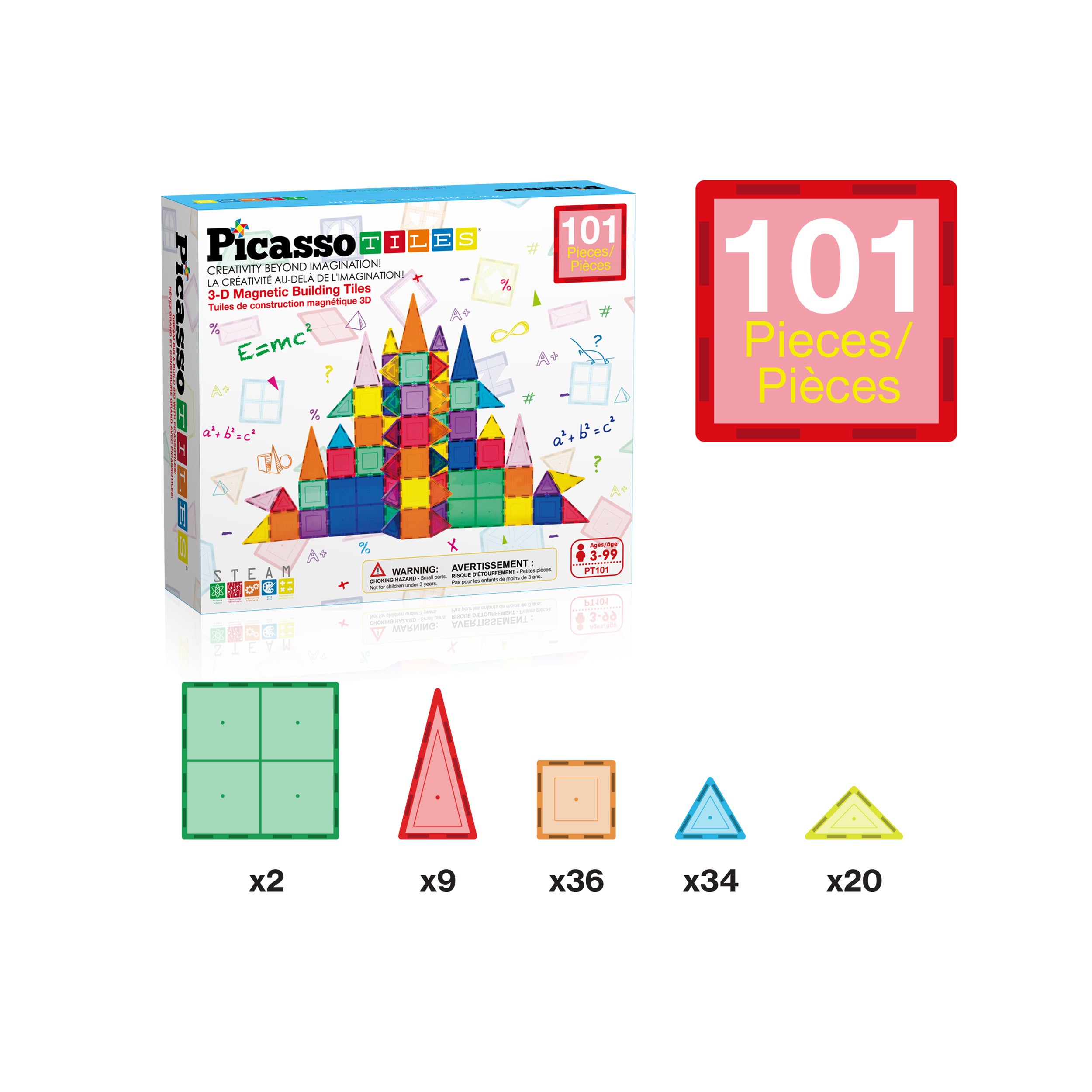 PicassoTiles Classic 101 Piece Magnetic Building Block Playset