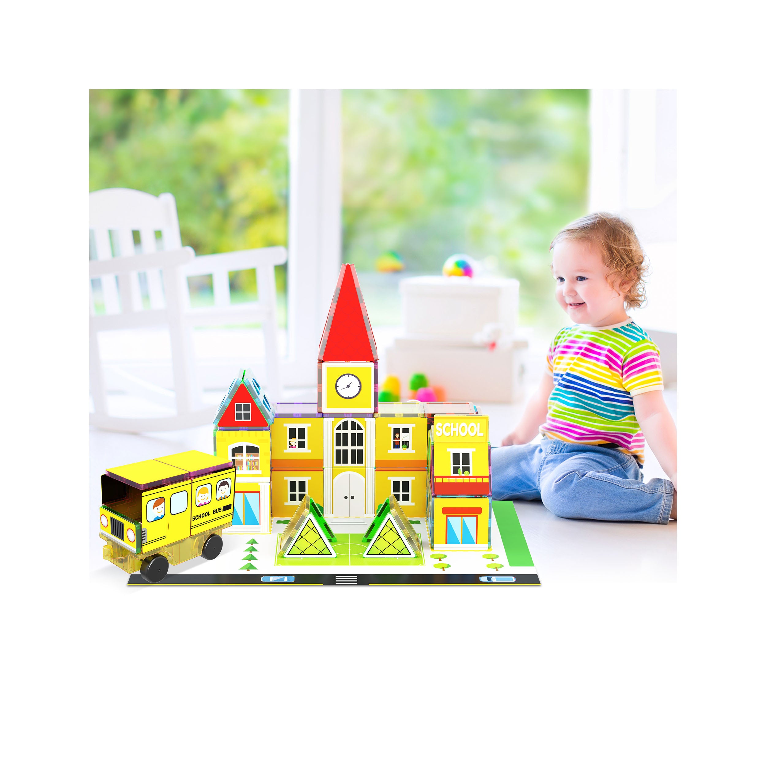 PicassoTiles Imaginative Magnet Tile Cityscape Set with Adhesive Backings