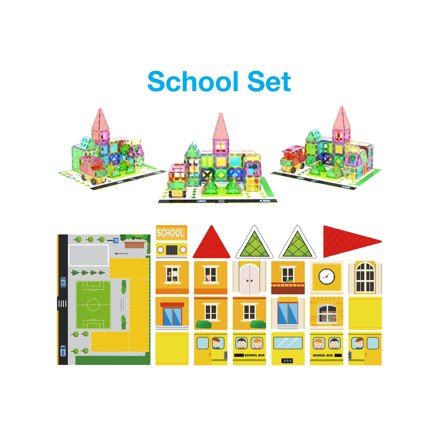 PicassoTiles Imaginative Magnet Tile Cityscape Set with Adhesive Backings