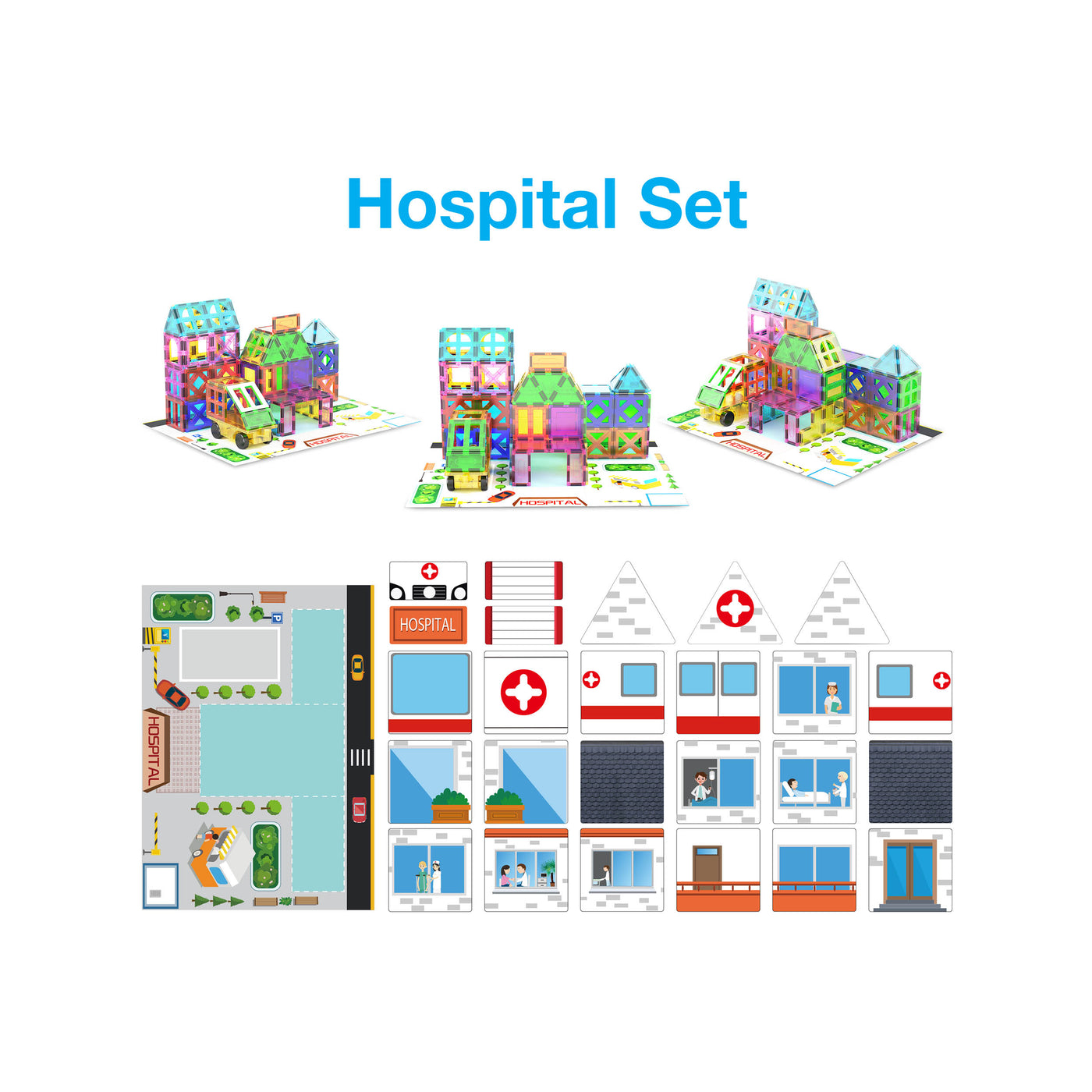 PicassoTiles Imaginative Magnet Tile Cityscape Set with Adhesive Backings