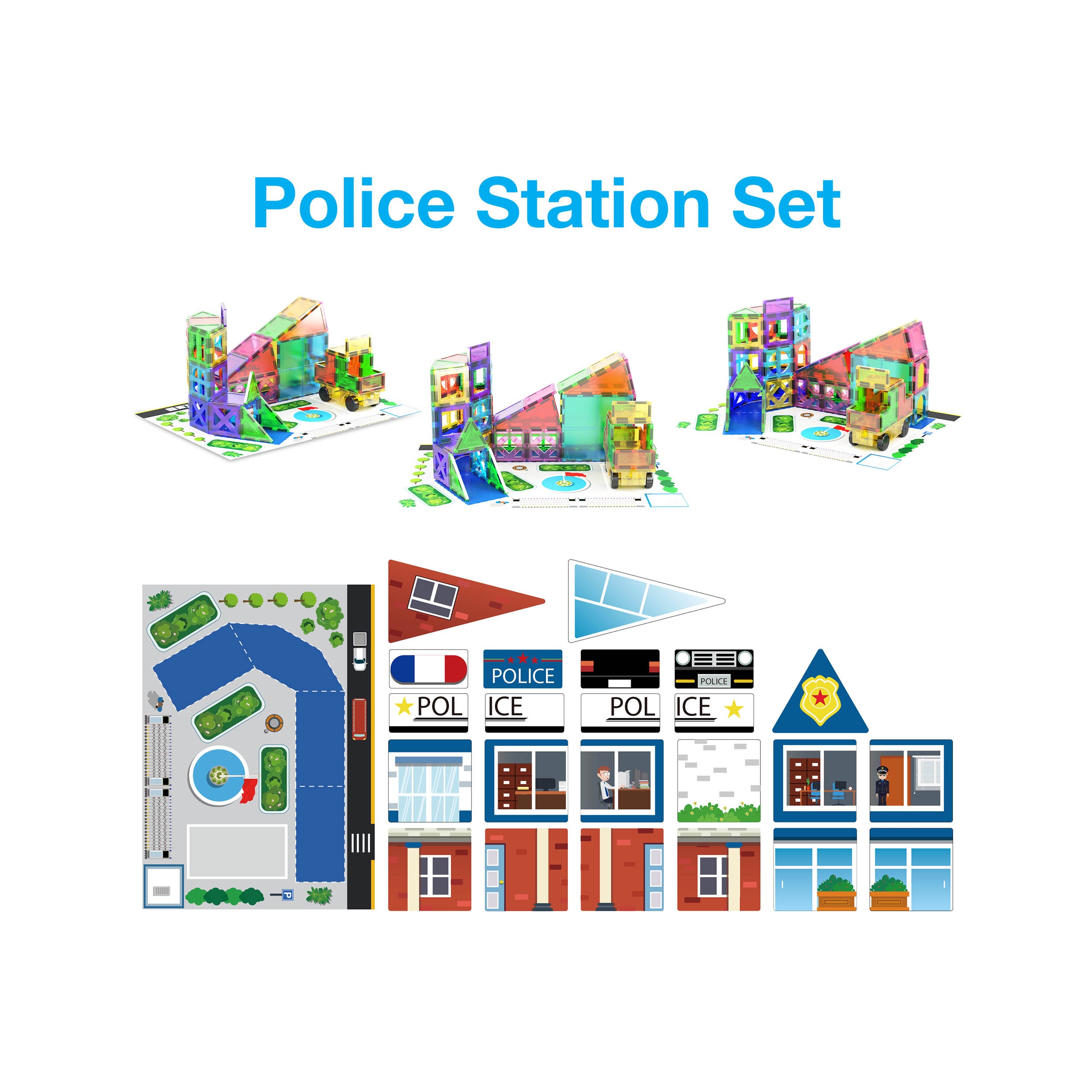 PicassoTiles Imaginative Magnet Tile Cityscape Set with Adhesive Backings