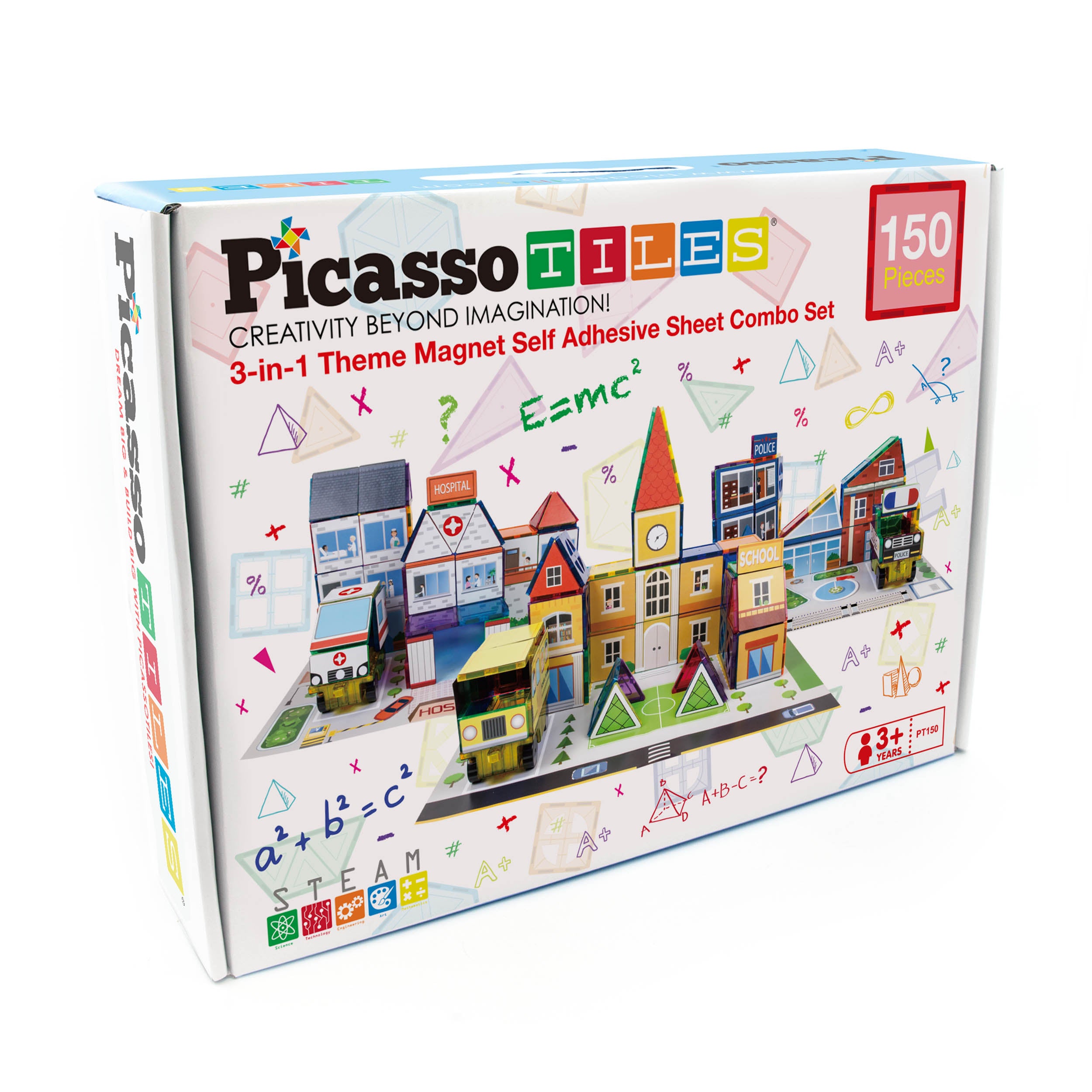 PicassoTiles Imaginative Magnet Tile Cityscape Set with Adhesive Backings