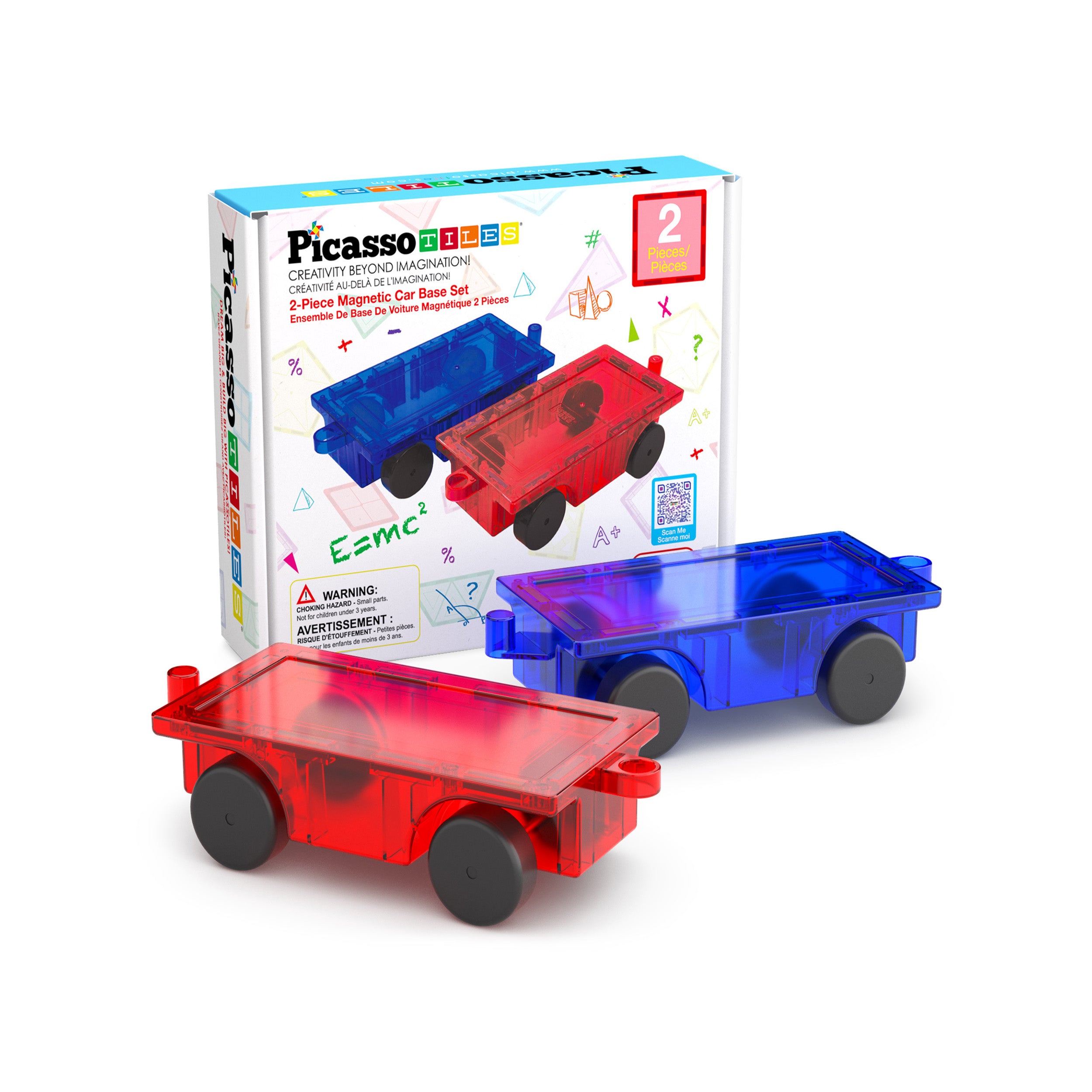 PicassoTiles 2 Piece Magnetic Tiles Car Truck Base Add On Toy Set