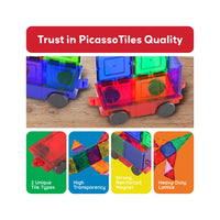 PicassoTiles 2 Piece Magnetic Tiles Car Truck Base Add On Toy Set