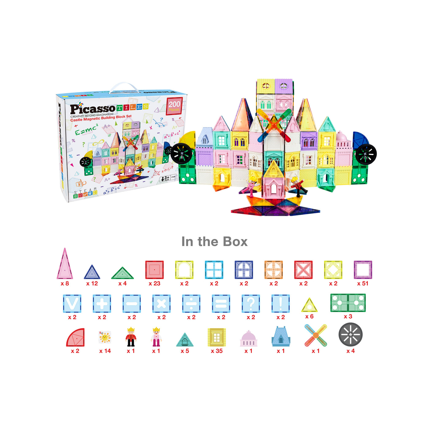 PicassoTiles Magnetic Tile Castle Set with Action Figures & Enhancements