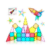 PicassoTiles Magnetic Tile Rocket Ship Toy - 32 Pieces