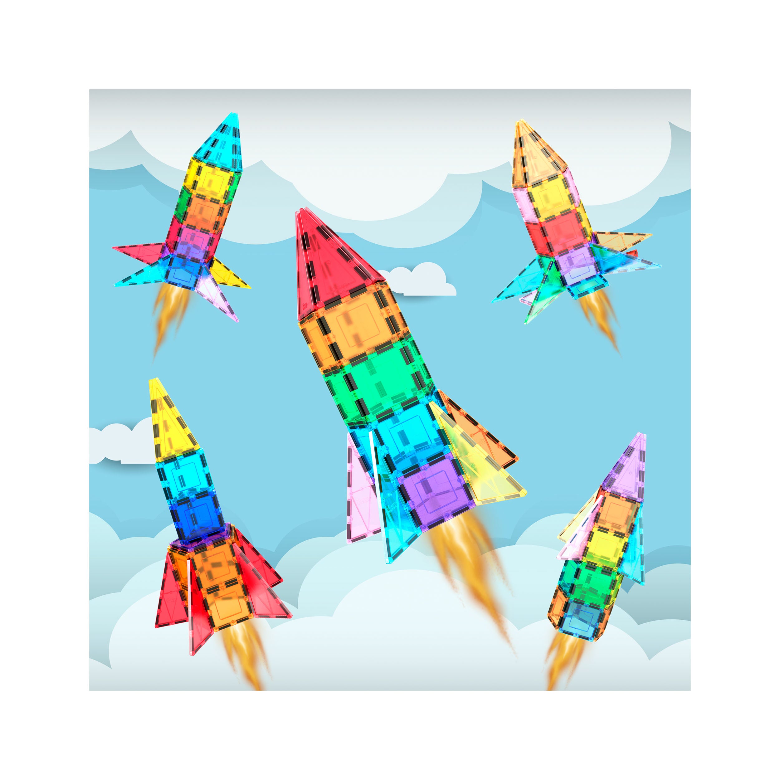 PicassoTiles Magnetic Tile Rocket Ship Toy - 32 Pieces