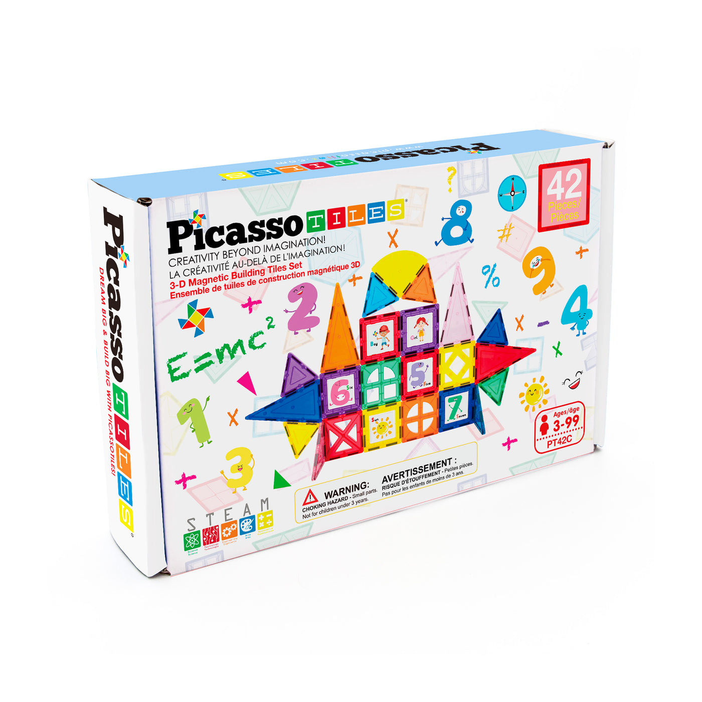 PicassoTiles Magnet Tile Toy Click-In Graphic Art Piece Set - 42 Pieces