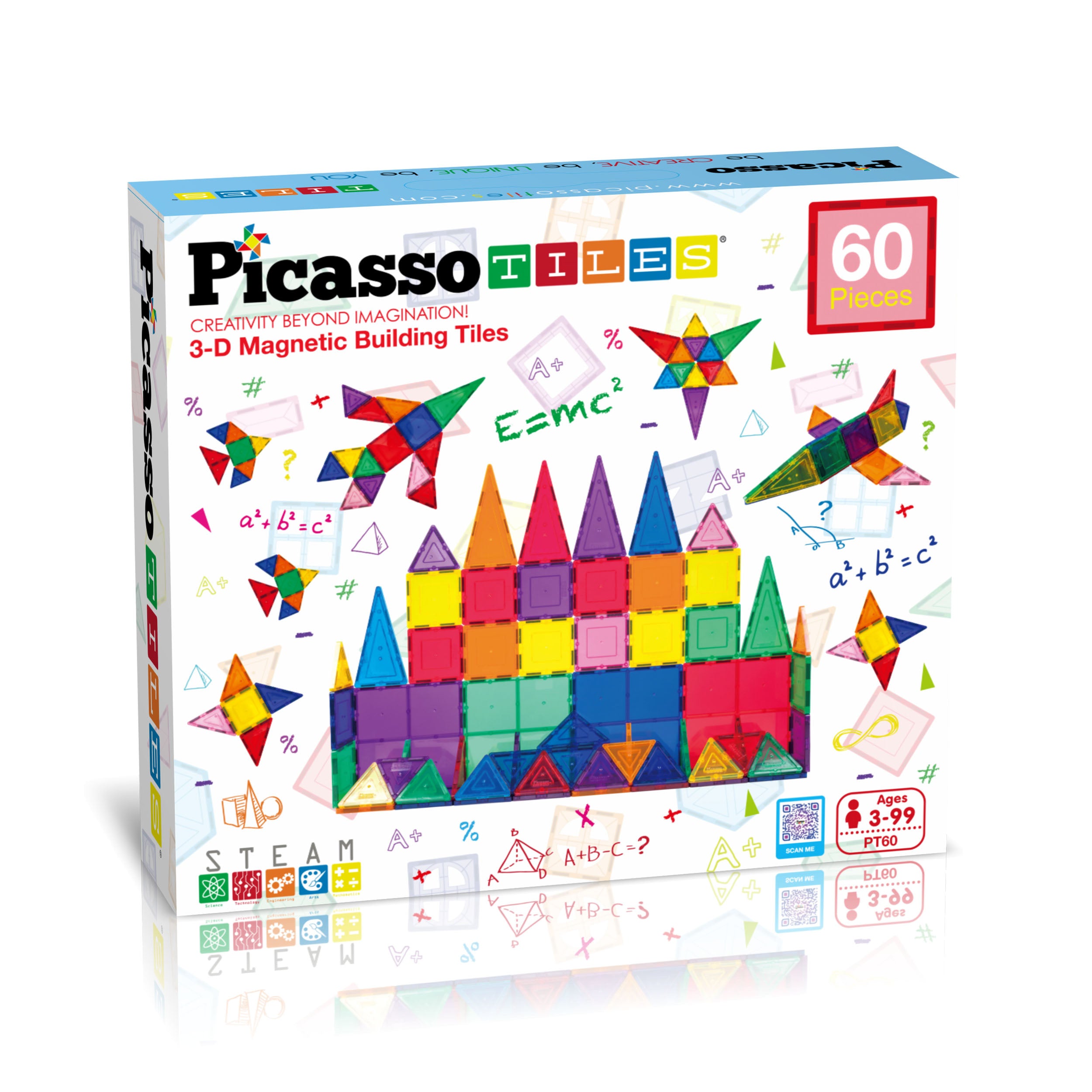 PicassoTiles 60 Piece Classic Magnet Building Tiles
