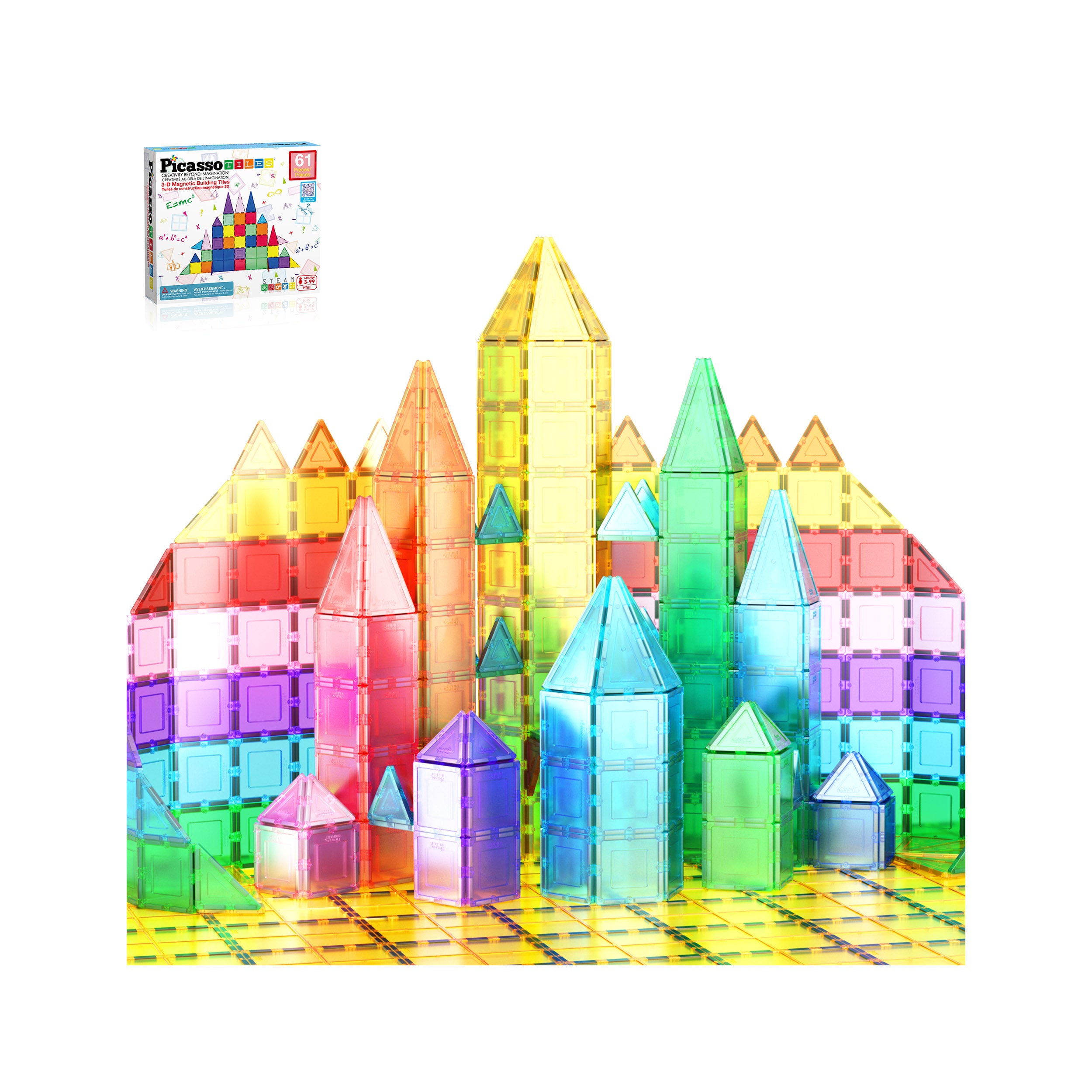 PicassoTiles Magnetic Tile Classic 61pc Building Set PicassoTiles