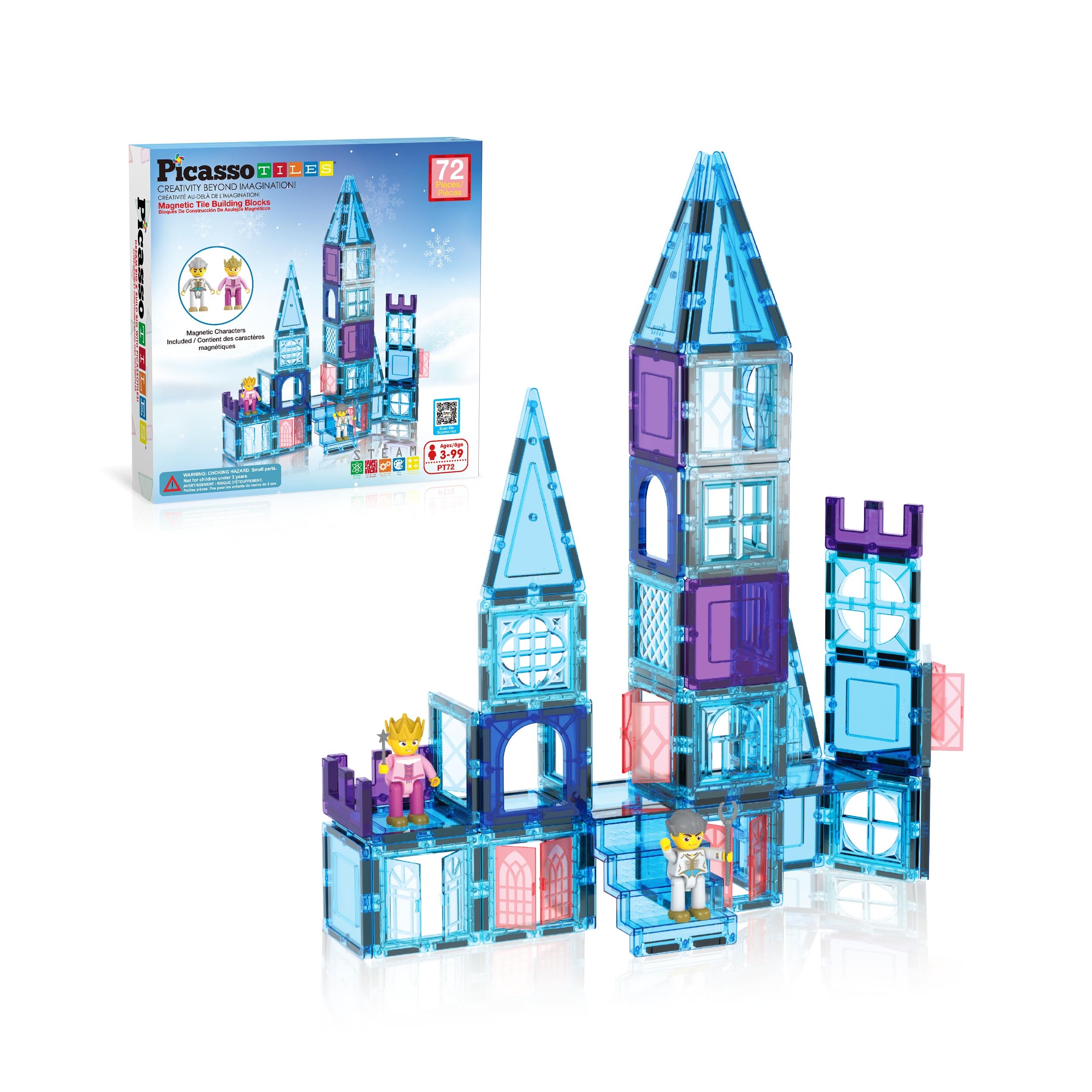 PicassoTiles 72pc Ice Castle Magnet Building Tiles with Characters