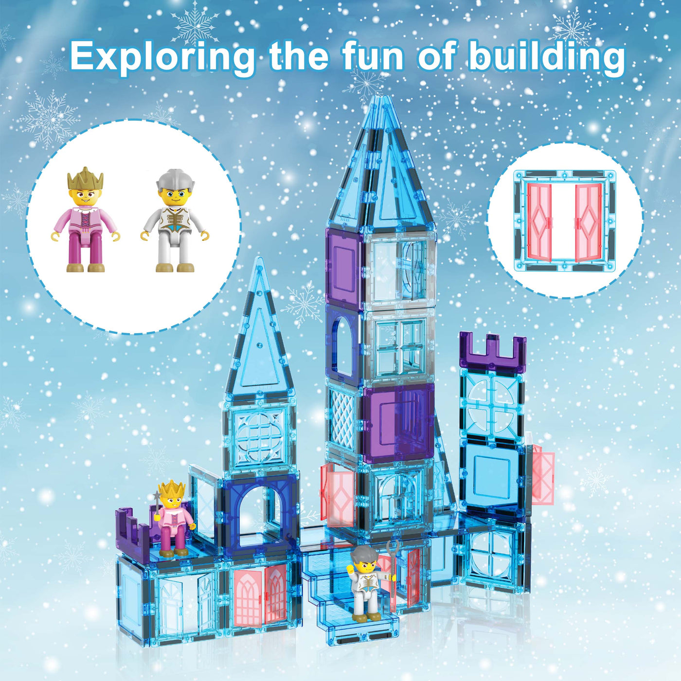 PicassoTiles 72pc Ice Castle Magnet Building Tiles with Characters