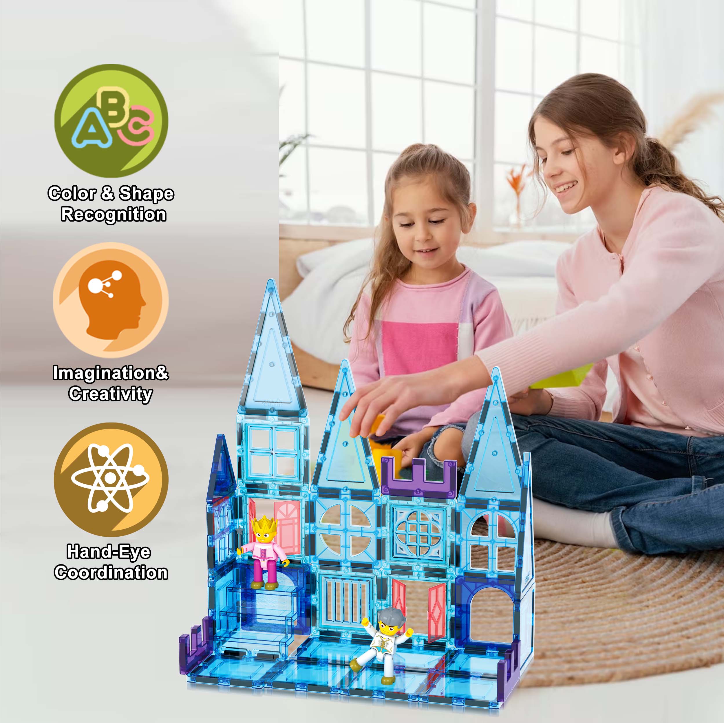 PicassoTiles 72pc Ice Castle Magnet Building Tiles with Characters