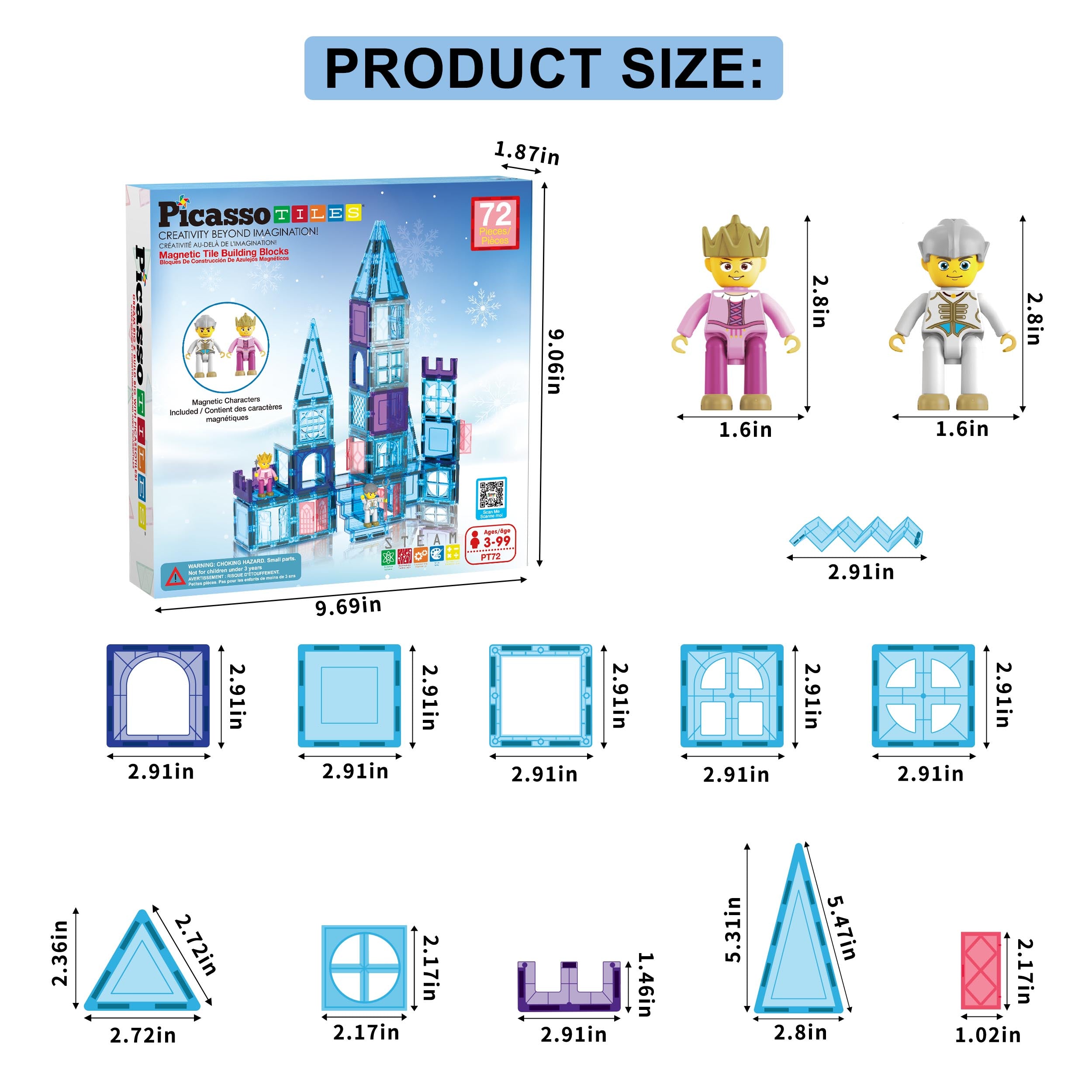PicassoTiles 72pc Ice Castle Magnet Building Tiles with Characters