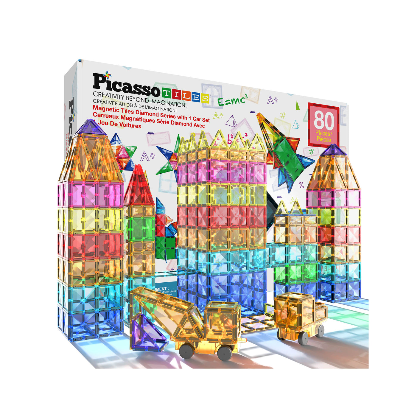 PicassoTiles 80 Piece Magnetic Building Block Set w Car Base