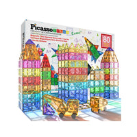 PicassoTiles 80 Piece Magnetic Building Block Set w Car Base