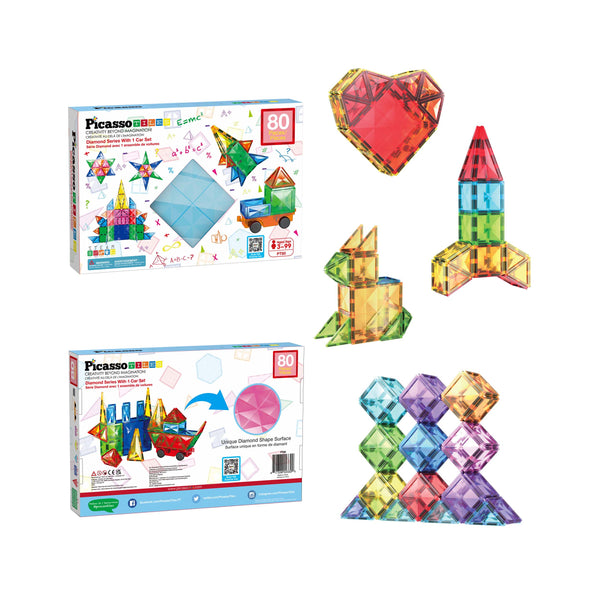 PicassoTiles 80 Piece Magnetic Building Block Set w Car