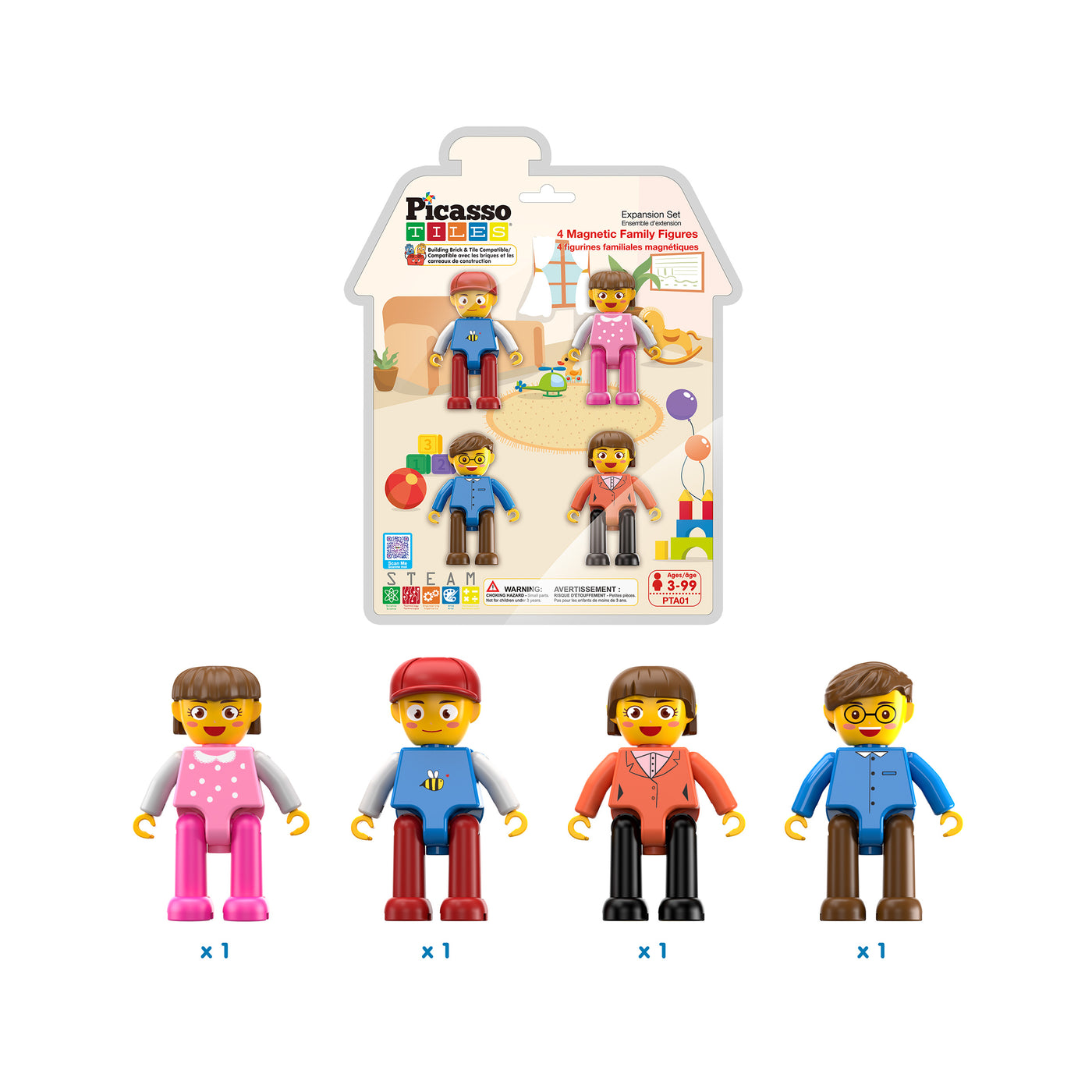 PicassoTiles 4 Piece Family Character People Figure Set