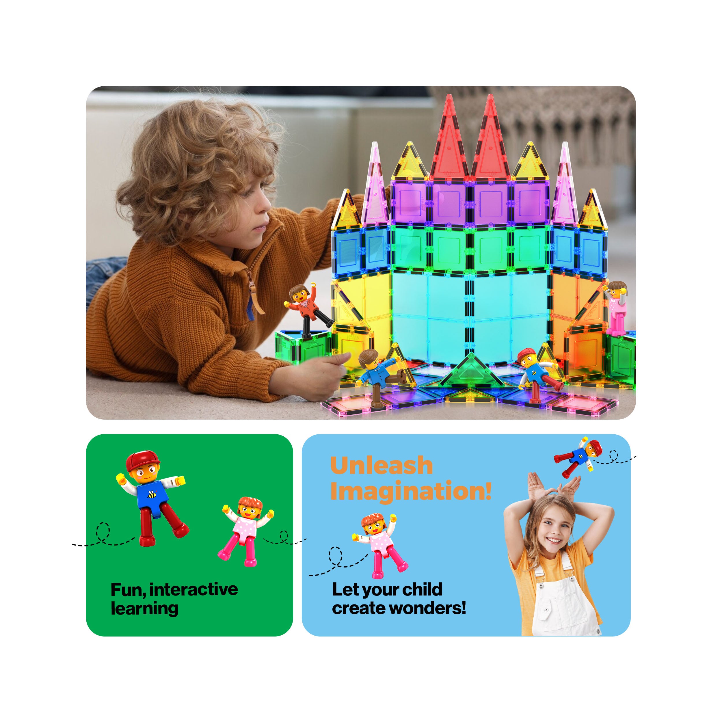 PicassoTiles 4 Piece Family Character People Figure Set