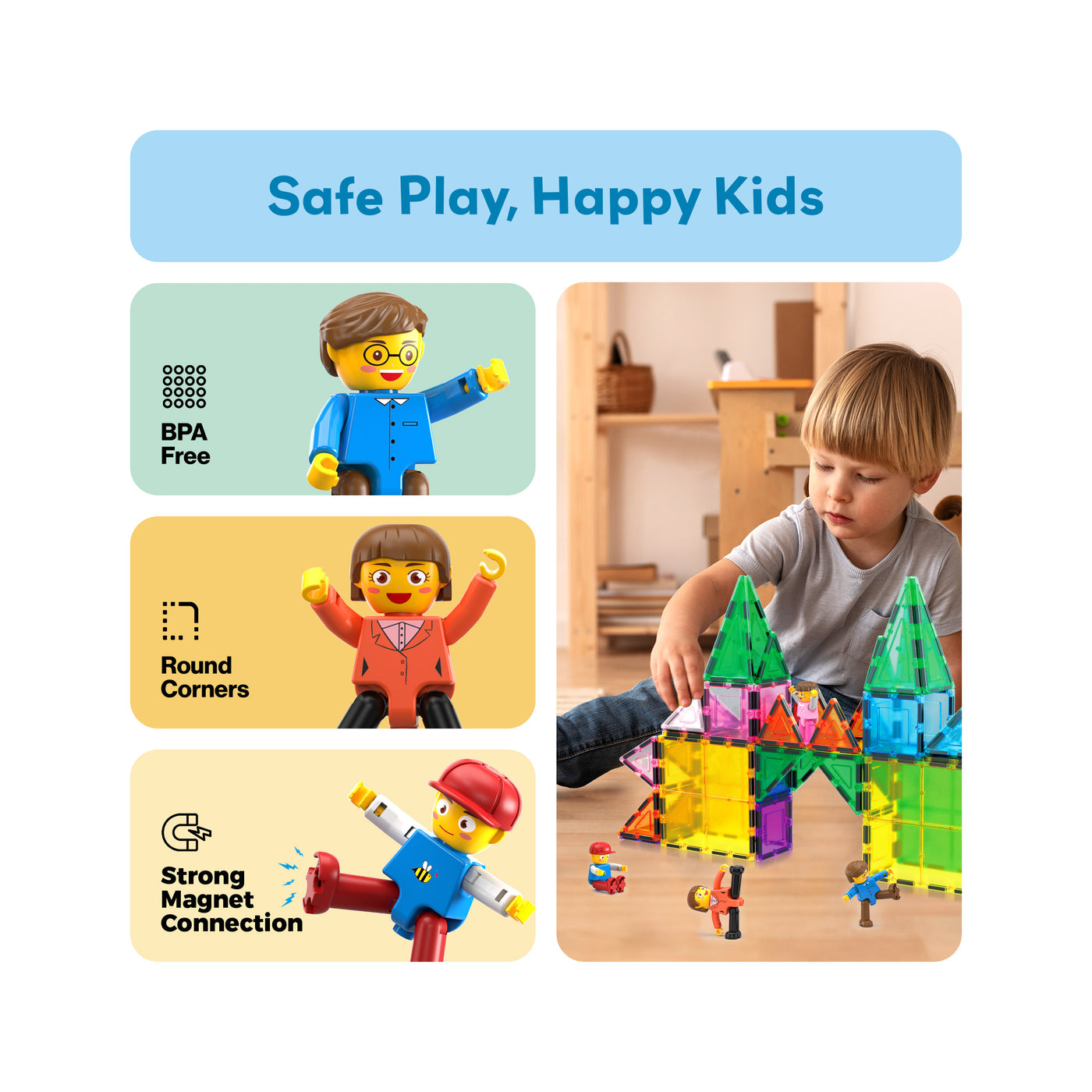 PicassoTiles 4 Piece Family Character People Figure Set