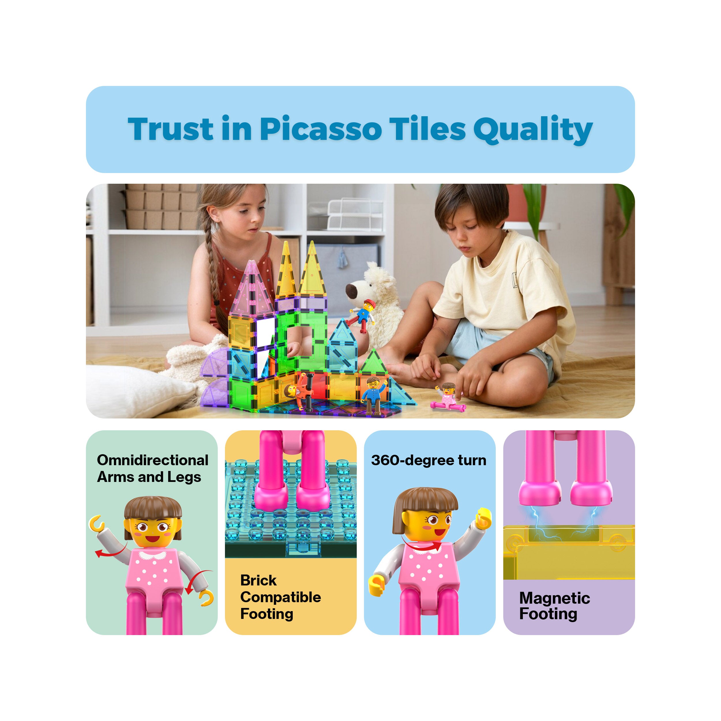 PicassoTiles 4 Piece Family Character People Figure Set