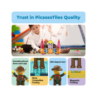 PicassoTiles 4 Piece Career Character Action Figure Magnet Tile Playset