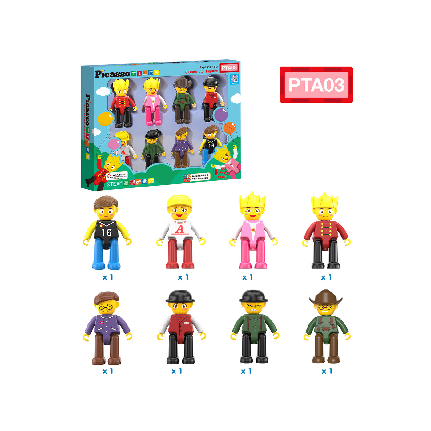 PicassoTiles 8pc Character Action Figure Multi Pack Set