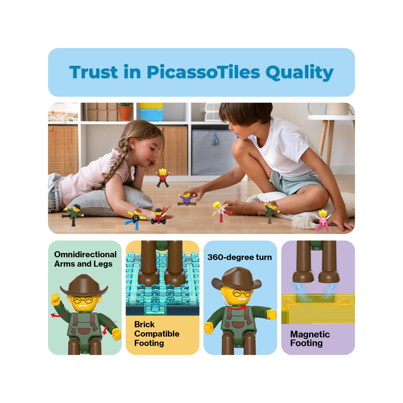 PicassoTiles 8pc Character Action Figure Multi Pack Set