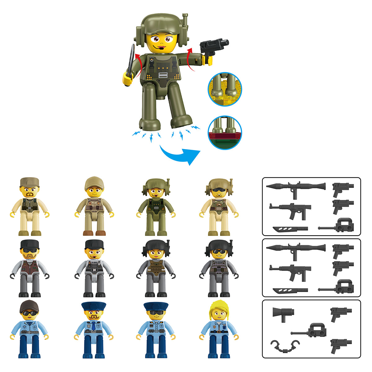 PicassoTiles Law Enforcement & Military Character Figure Set