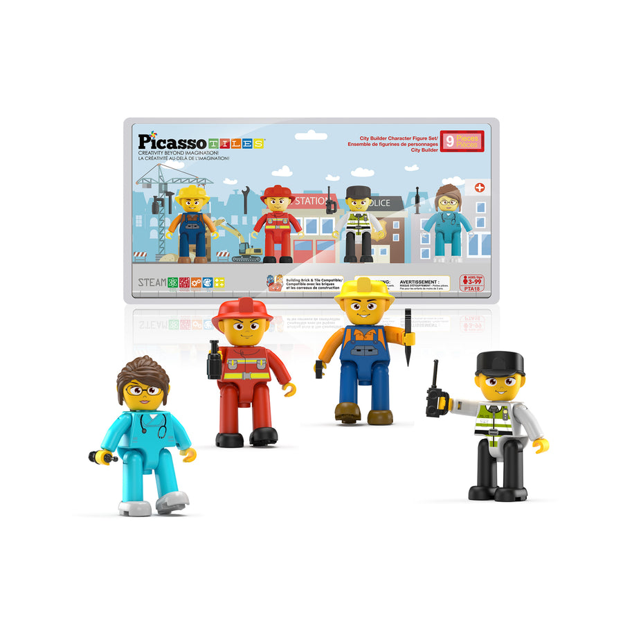 PicassoTiles 4 Piece City Builder Character Figure Set