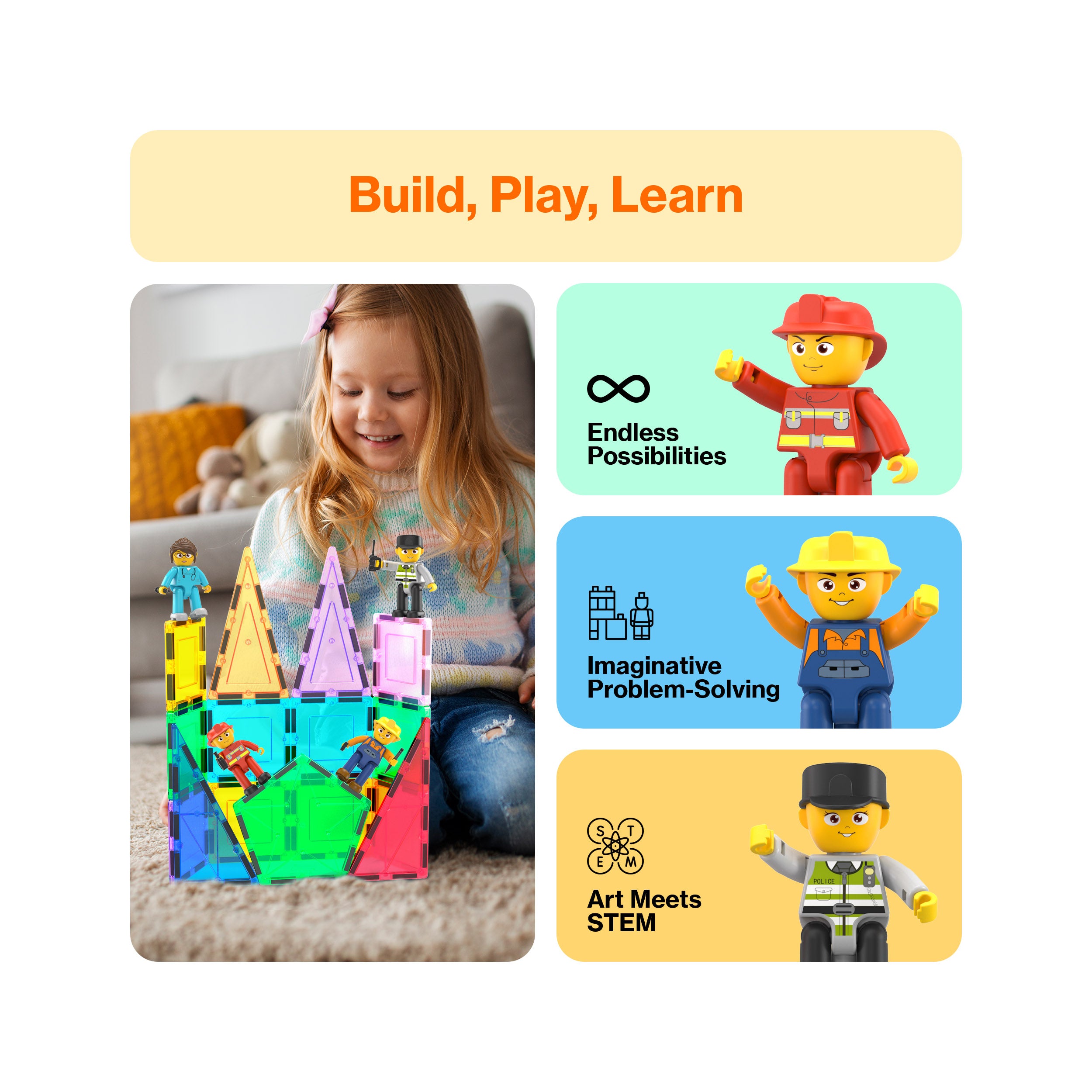 PicassoTiles 4 Piece City Builder Character Figure Set