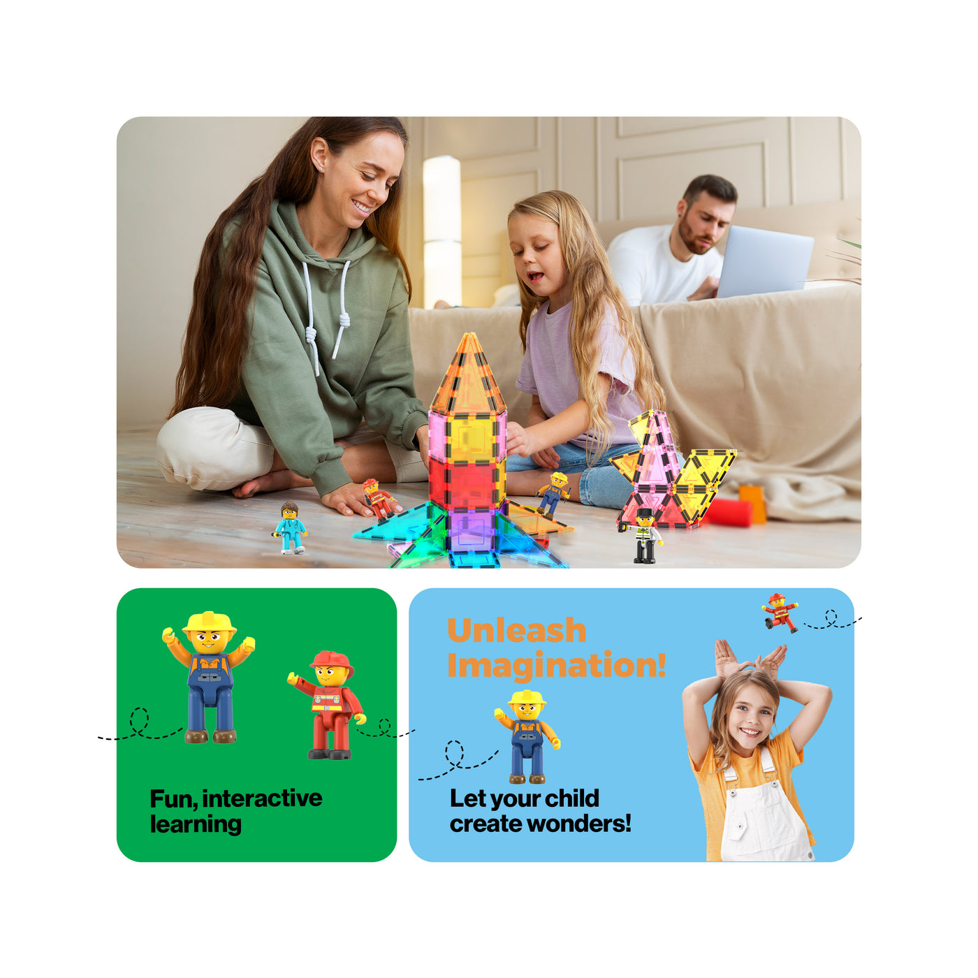 PicassoTiles 4 Piece City Builder Character Figure Set