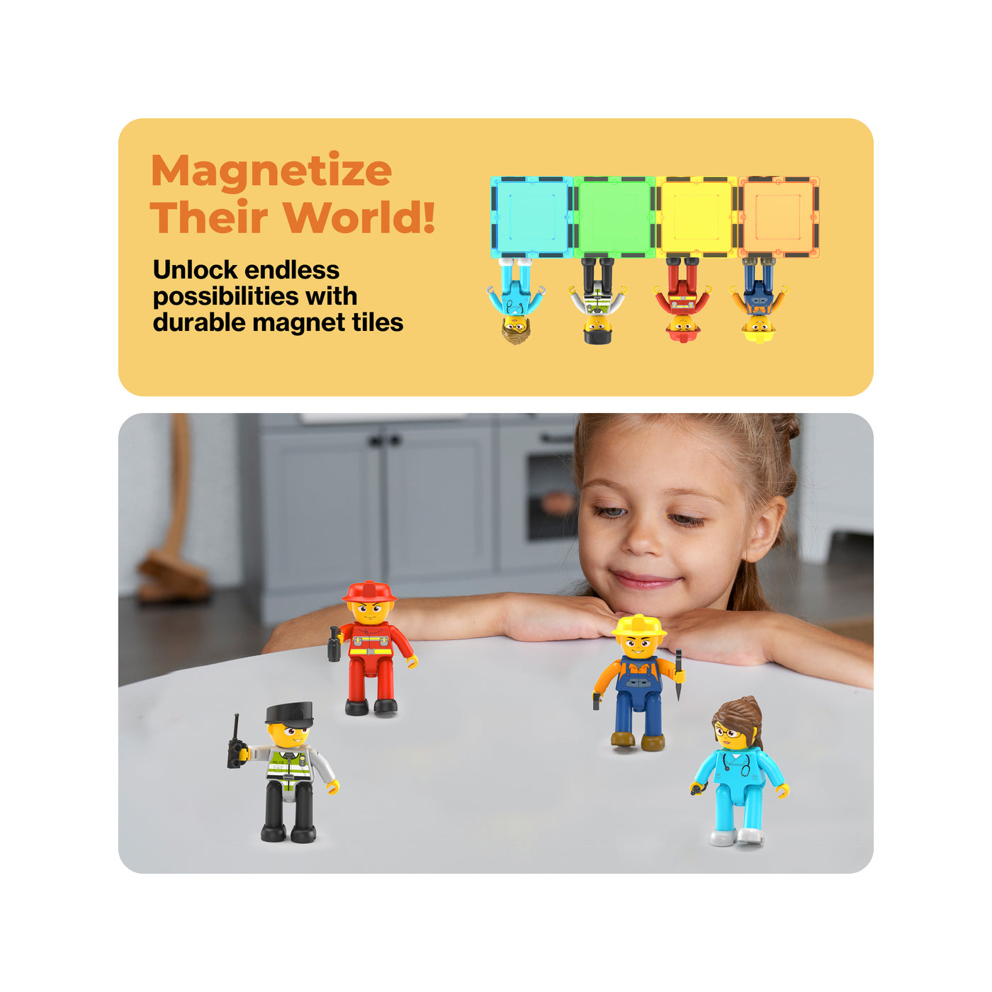 PicassoTiles 4 Piece City Builder Character Figure Set