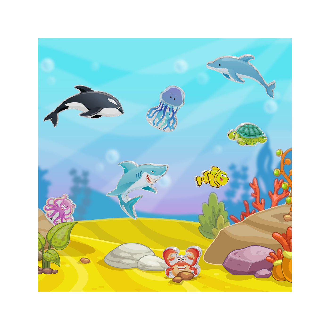 PicassoTiles Magnet Tile Building Blocks 8 Marine Animal Action Figures