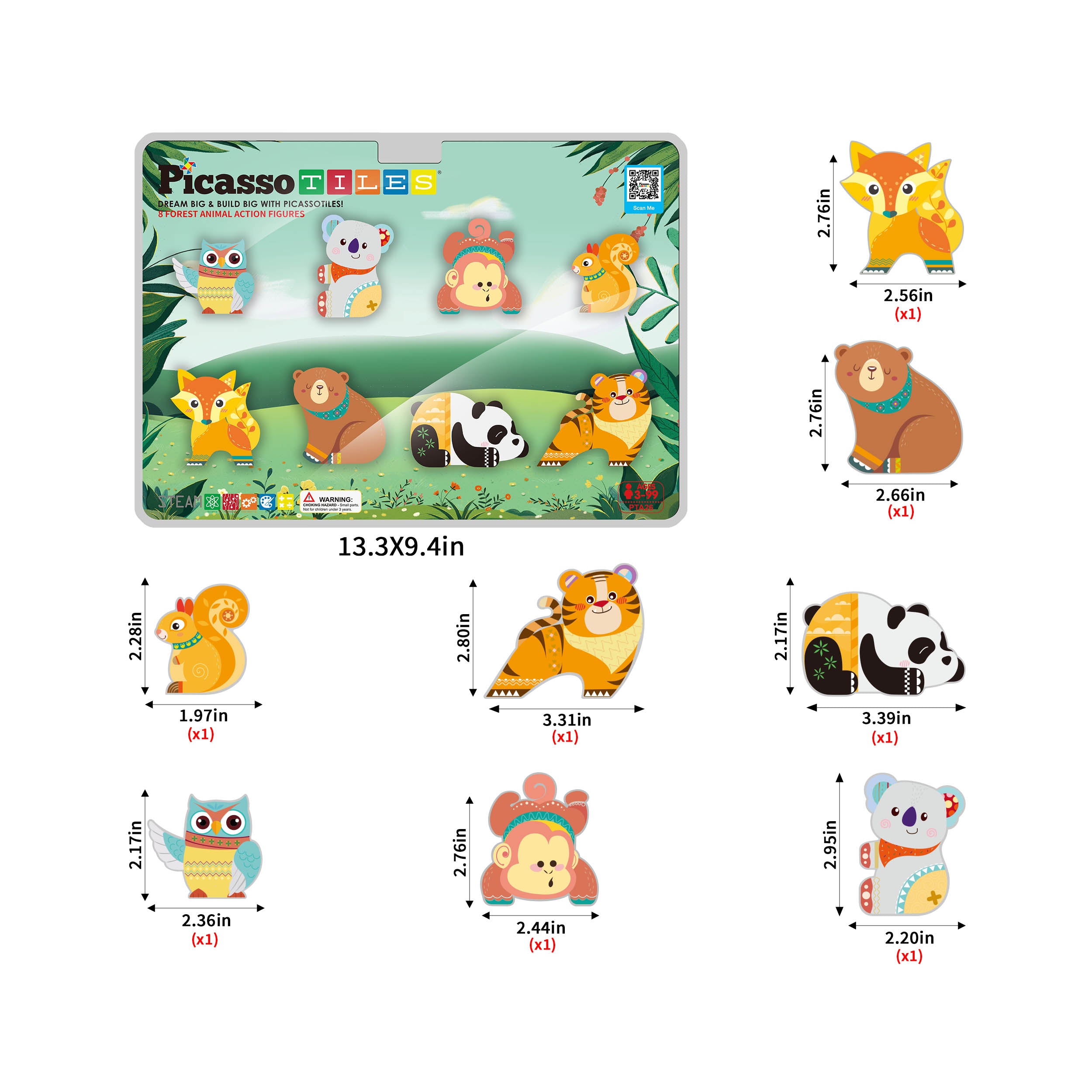 PicassoTiles Magnet Tile Building Blocks 8 Forest Animal Action Figures