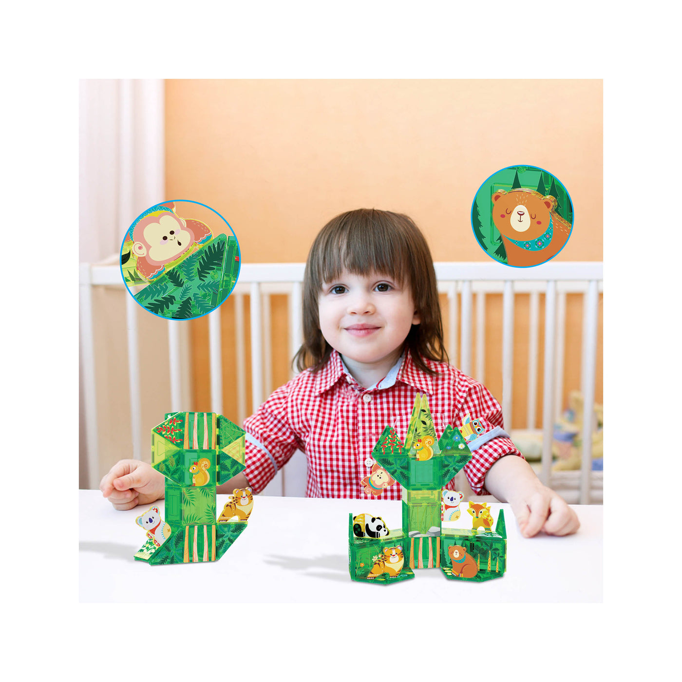 PicassoTiles Magnet Tile Building Blocks 8 Forest Animal Action Figures