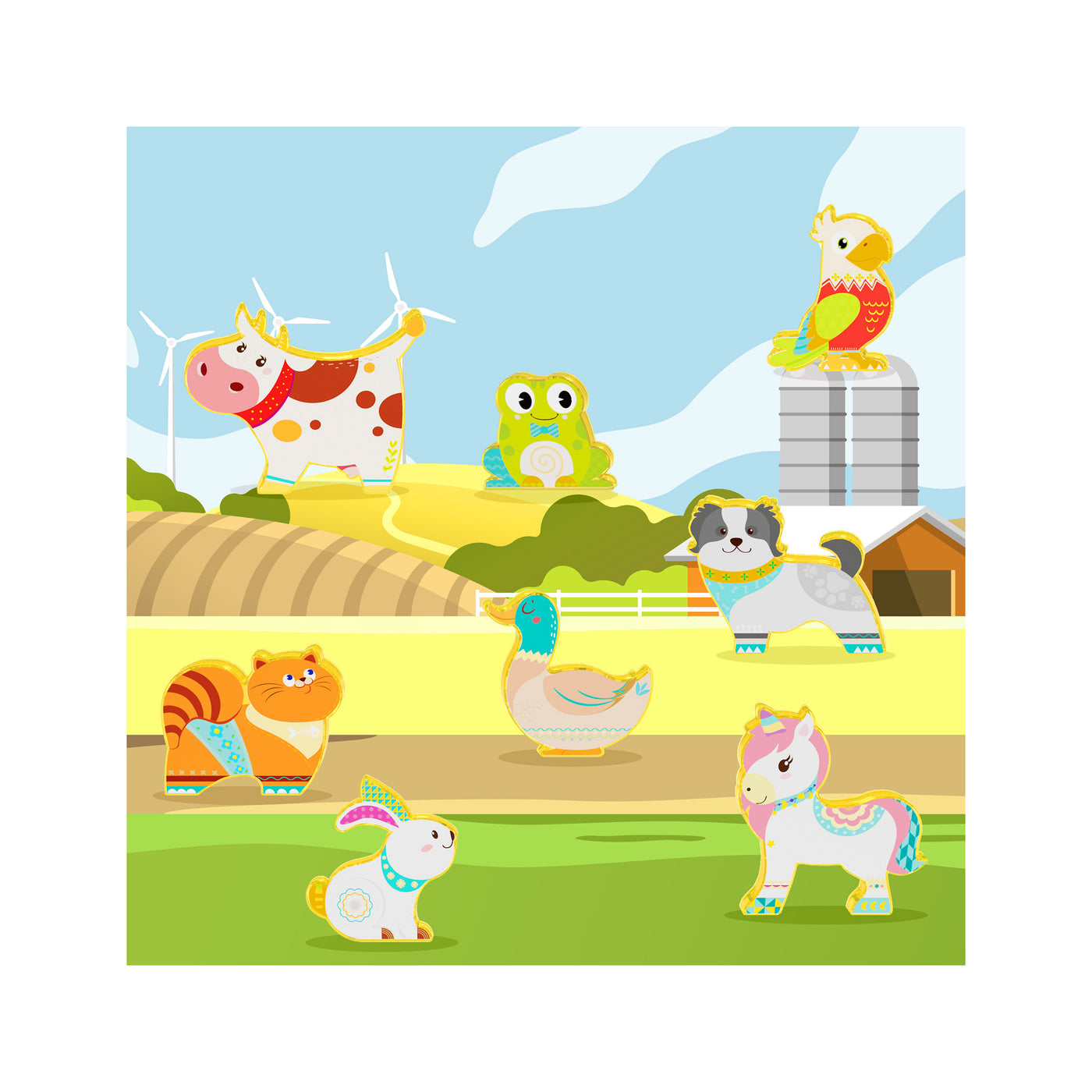 PicassoTiles 8pc Magnet Tile Building Blocks Farm Animal Action Figures