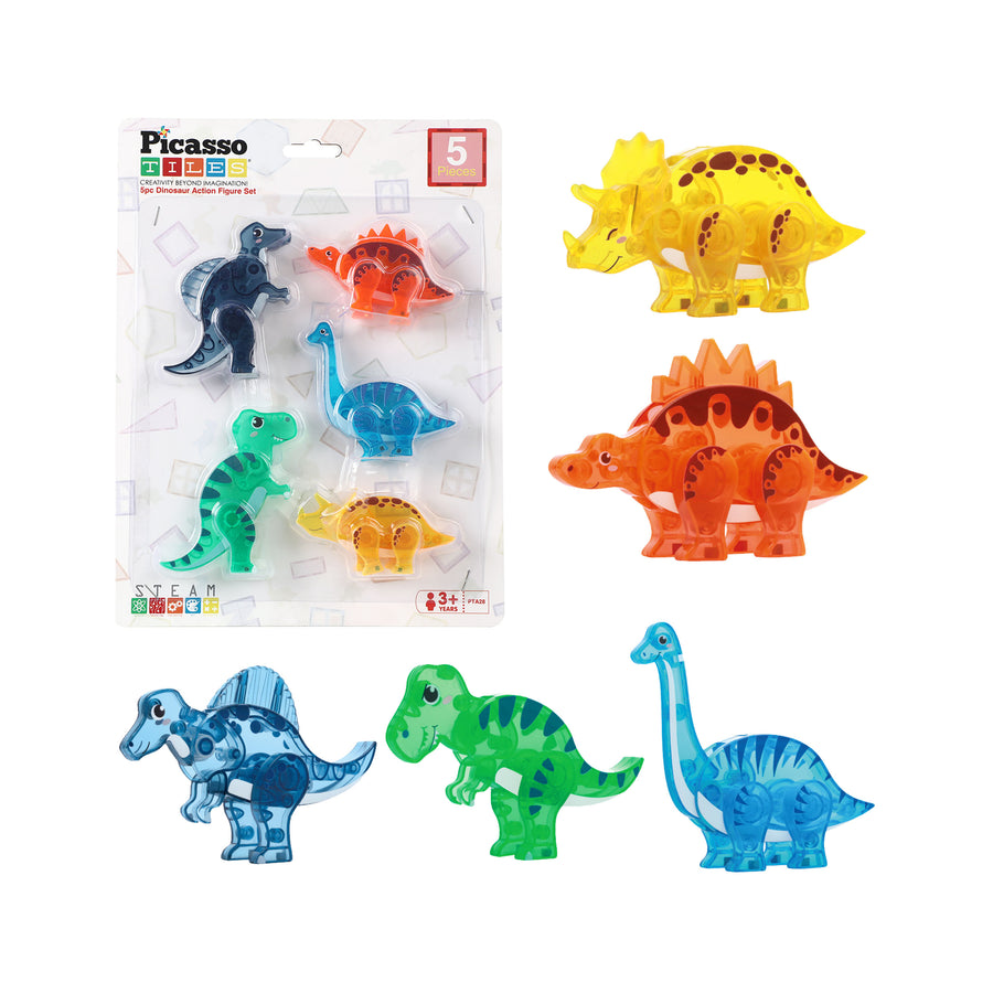 PicassoTiles Magnet Tile Dinosaur Mix & Match Character Prehistoric Friends