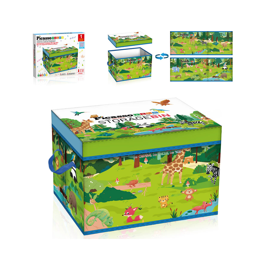 PicassoTiles Magnet Tile Toy Organizer: Forest Theme Storage Bin with Lid & Handles