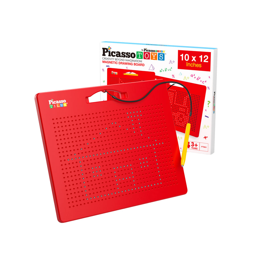 PicassoTiles Large 12"x10" Red 748pc Magnetic Bead Drawing Board