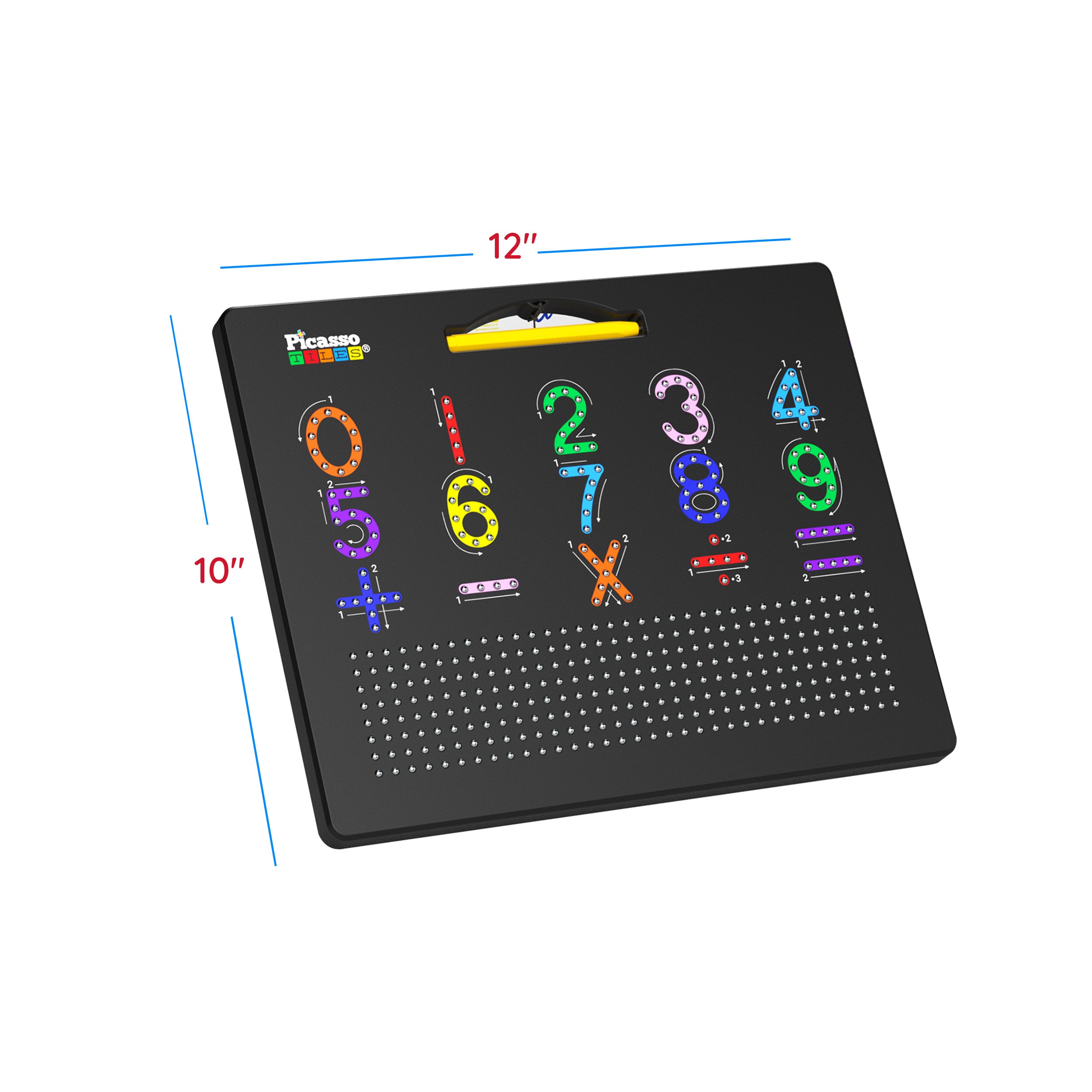 PicassoTiles 12”x10” Double-Sided Magnetic Drawing Board with Letters and Numbers